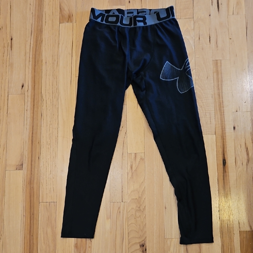 Under Armour Kids L Heat Geat Full Length Black and Gray Leggings